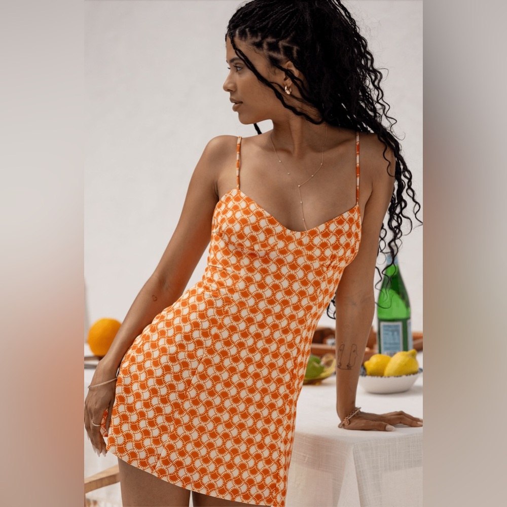 RESA Joelle Mini Dress Orange and Cream Patterned Dress - Small